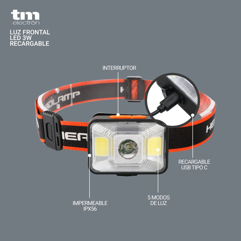 Linterna Frontal Led Recargable Tm Electron