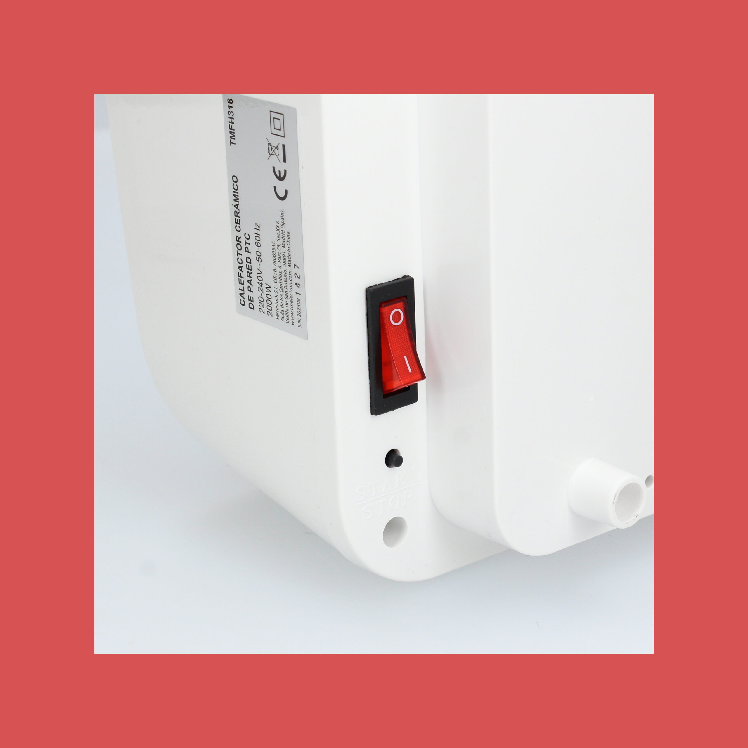white EU Calentador de enchufe de pared con sistema de control termostático  y elemento calefactor de cerámica Ptc