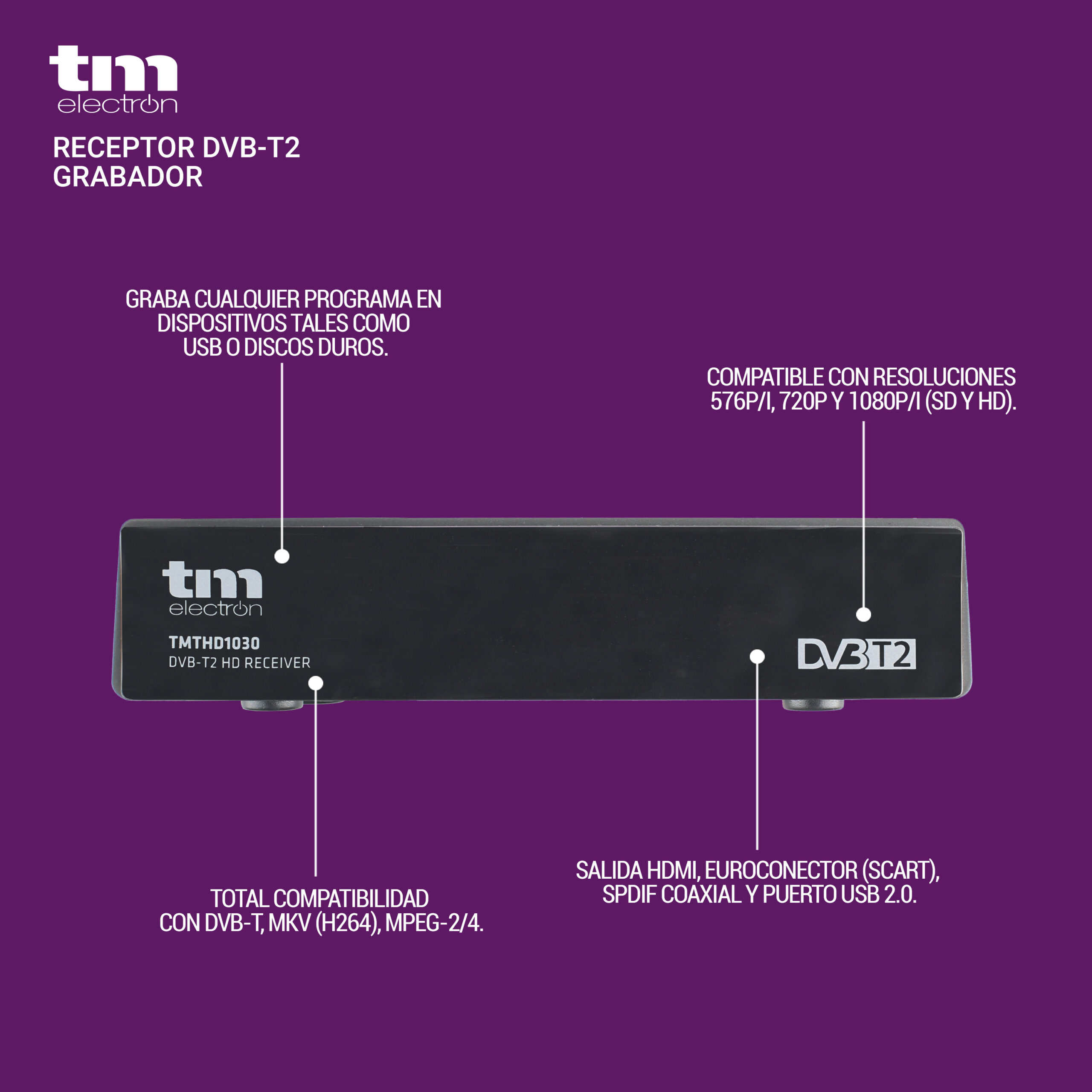 Receptor-Grabador TDT-T2 SPARK con Mando a distancia USB 2.0 HDMI